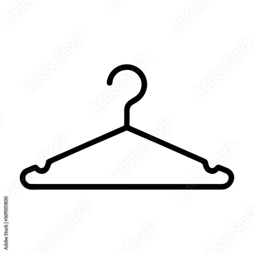 Simple outline black clothes hanger icon on clean background minimalist design for fashion and retail vector