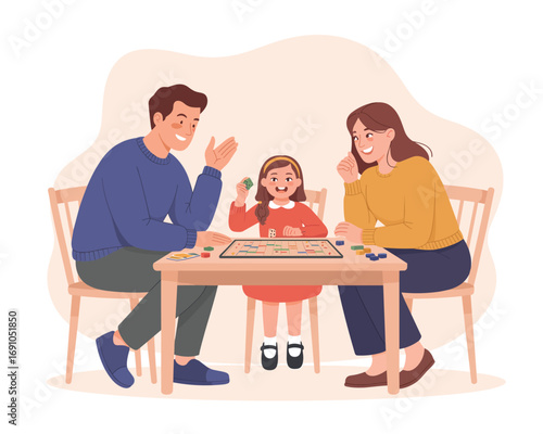 Family Game Night Joyful Moments Around the Table with Parents and Daughter