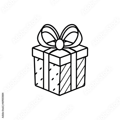 Simple line art illustration of a gift box with a bow on top silhouette vector