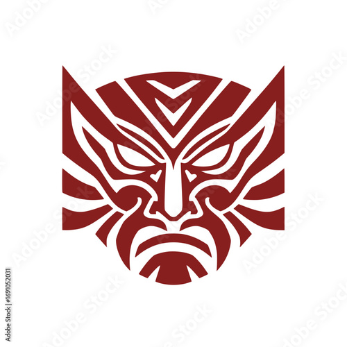 Tribal mask vector art traditional japanese oni demon face illustration scalable transparent background