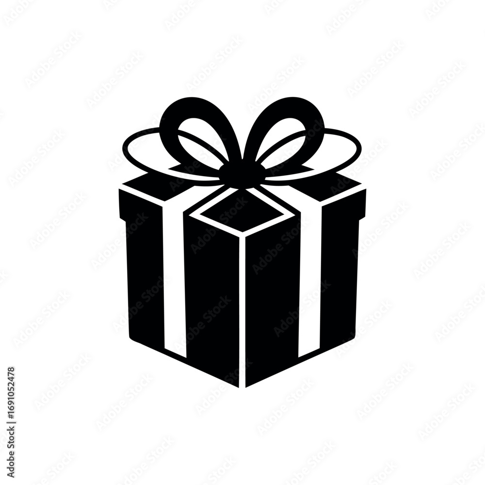 Obraz premium Elegant black and white gift box with a beautiful ribbon and bow silhouette vector