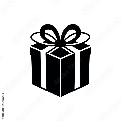 Elegant black and white gift box with a beautiful ribbon and bow silhouette vector
