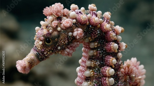 Beaded seahorse close-up, intricate detail