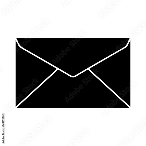 Simple silhouette icon of a closed black envelope with white outline delivering communication and mail services vector