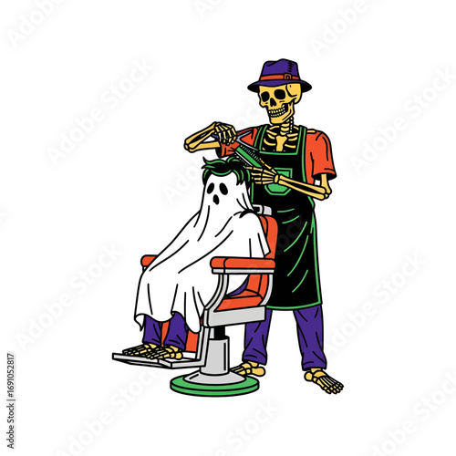 shallower skull with ghost customer funny vector
