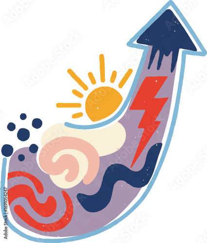 Dynamic Upward Arrow with Weather Elements and Energy Icon Vector