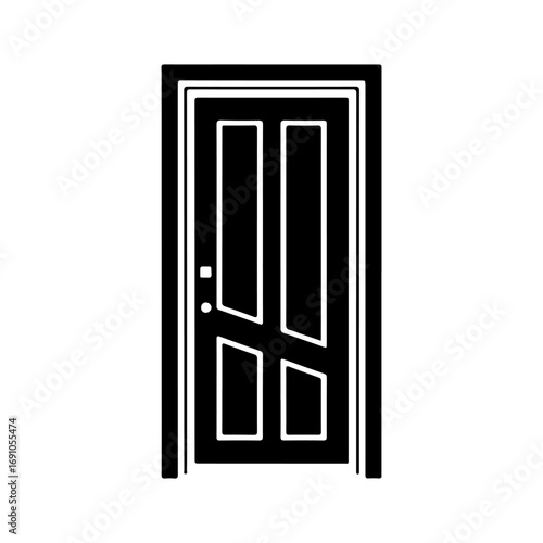 Classic four panel interior door silhouette isolated front view simple design architectural element entryway vector