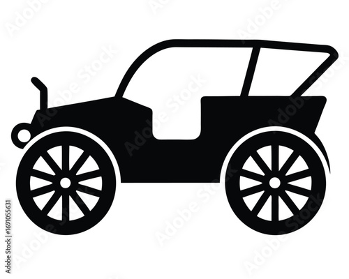 Vintage Automobile Silhouette Icon on White Background - Classic Car Design