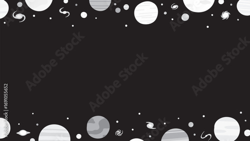 Cosmic Space Hand Drawn Vector Border Frame Mono