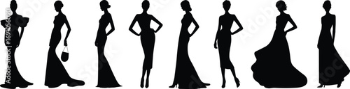 Elegant women silhouette fashion illustration vector, stylish female models in evening gowns, glamorous dress design, modern beauty style for fashion show and boutique