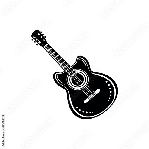A minimalist black and white artistic representation of an acoustic guitar silhouette vector