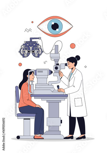 Optometrist examining patient's eyes with advanced equipment for vision care