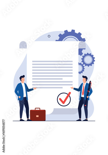 Business contract agreement and successful deal approval concept illustration