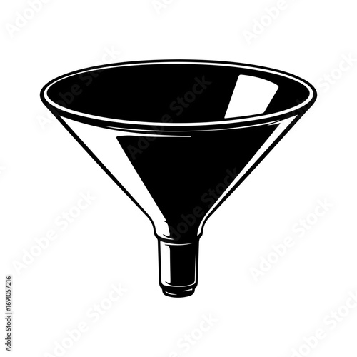 Classic metal funnel with shiny surface reflecting light used for pouring liquids and powders laboratory equipment detail vector