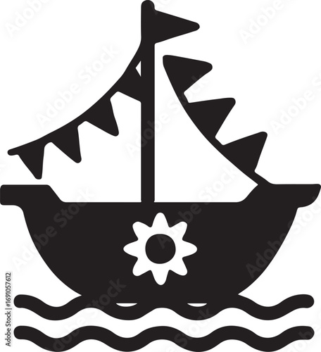 Folkloric boat festival icon silhouette with traditional celebration, cultural heritage, and art.
