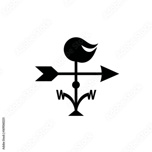 Weather Vane Icon in Black and White Symbol of Guidance and Direction, Isolated on White