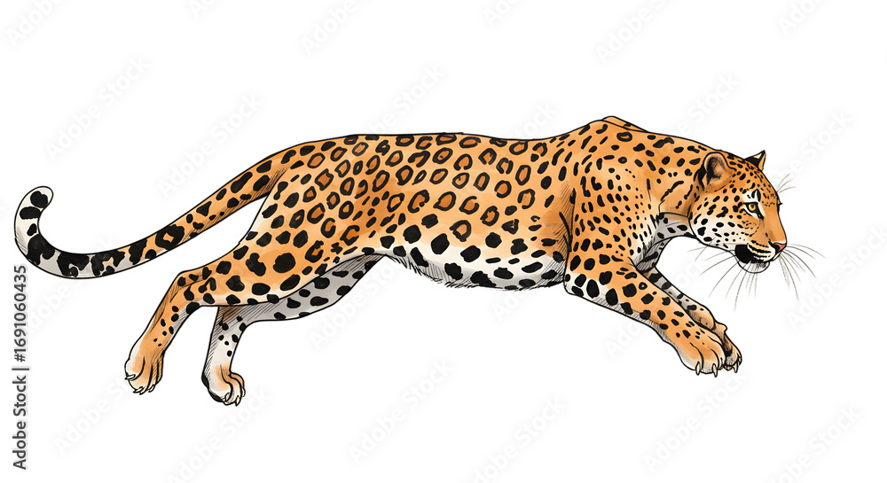 Obraz premium Leopard Running Illustration png clear alpha channel cutout isolated on transparent background