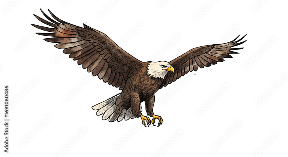 Naklejka premium Majestic Bald Eagle in Flight with Wings Spread png clear alpha channel cutout isolated on transparent background