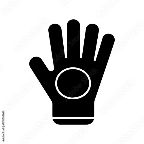 Black silhouette of a goalkeeper glove showing open hand palm with protective padding graphic symbol vector