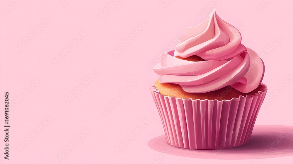 Sweet Delight A Charming Pink Cupcake Illustration on a Soft Background, Ideal for Bakery Banners and Sweet Treats. The perfect image for food and lifestyle concepts