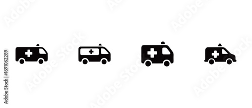 Ambulance icons. Set of emergency medical service vehicle symbols.