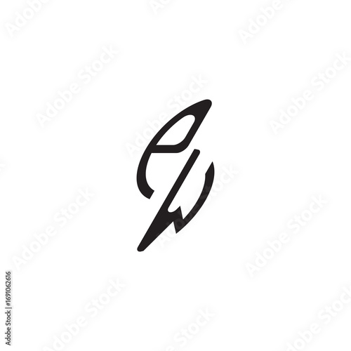 curved oval shape alphabet initial logo vector PW gaming monogram Black  letter