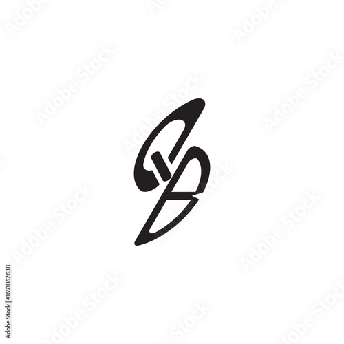 curved oval shape alphabet initial logo vector QB gaming monogram Black  letter