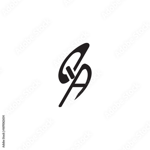 curved oval shape alphabet initial logo vector QA gaming monogram Black  letter
