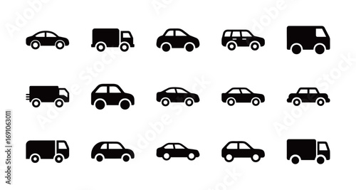Car and truck icons. A set of vehicles for road transportation.