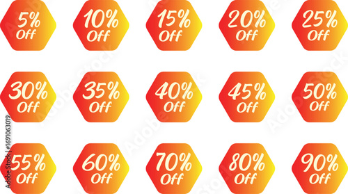 Red and Yellow Discount Badges with Percentage Off Labels for Sales and Promotions..eps
