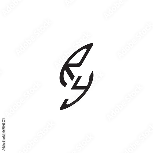 curved oval shape alphabet initial logo vector RY gaming monogram Black  letter