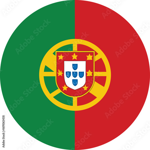 portugal national flag round icon with coat of arms on transparent background png