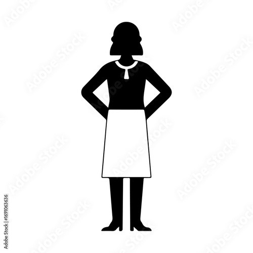 Silhouette of a woman wearing an apron and boots standing with hands on hips showcasing domestic work or service profession vector