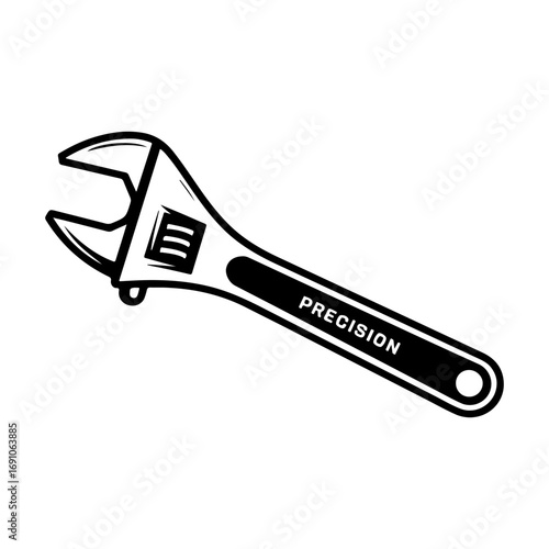 Adjustable wrench precision tool for mechanical repairs and diy projects in a simple line art style vector
