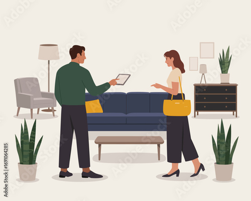 Consulting on Interior Design Flat Vector Art of a Man and Woman