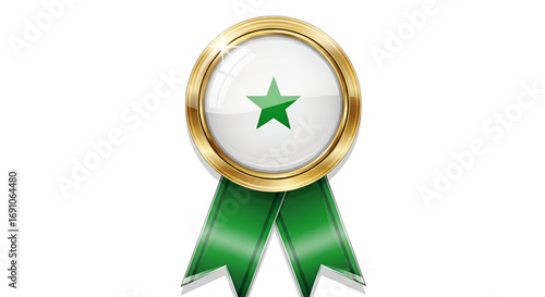 Gold quality badge with green star and ribbon isolated PNG with Transparent Background