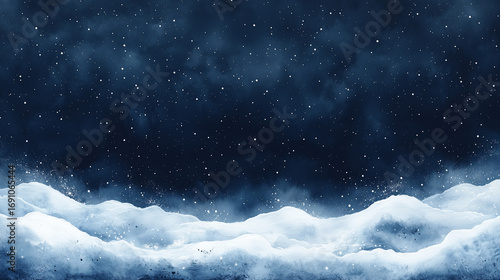 Snowy Winter Night with Stars and Serene Mountain Scenery
