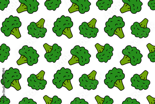 Seamless pattern with cartoon broccoli in flat style. Perfect for kids illustrations, packaging, textiles and modern design. Vector illustration EPS10.