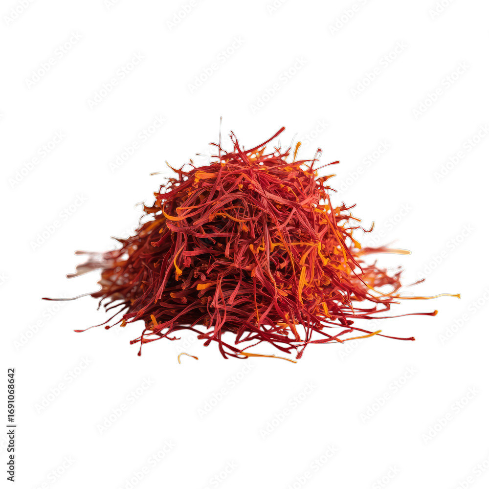 Naklejka premium Vibrant red saffron threads pile spice orange