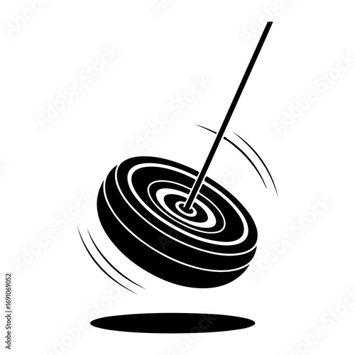 Spinning toy wheel balanced on stick motion blur effect classic childhood game retro style fun vector