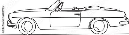 Classic convertible car continuous line art illustration A vintage twodoor roadster sketch shown in a simple side profile view