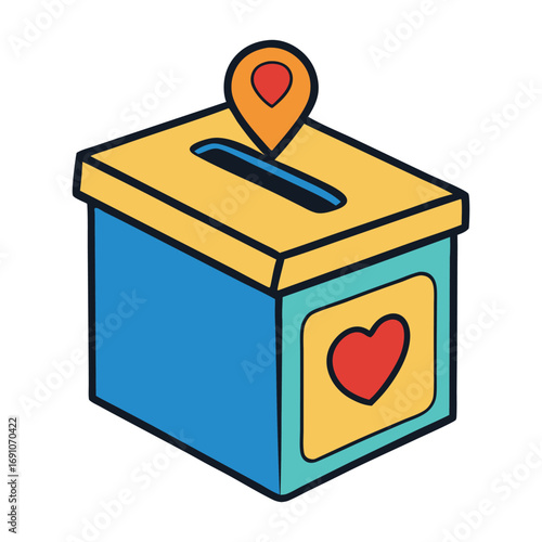 A donation box symbolizing kindness and support, designed to collect contributions for charity, community aid, or good causes, encouraging generosity and giving.
