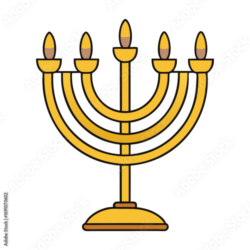 A golden menorah, symbol of light and faith, stands tall with elegant branches, shining brightly with sacred glow, representing tradition, hope, and spiritual strength.

