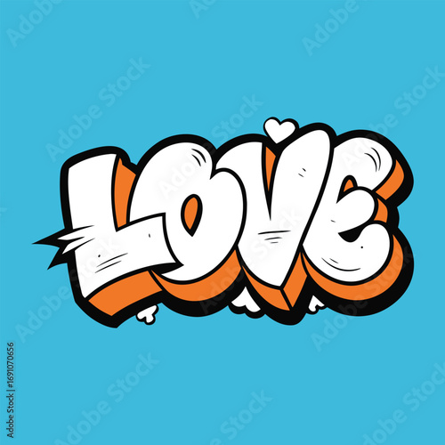 Bold graffiti-style typography of the word “LOVE,” blending street art energy with urban flair. Expressive strokes and vibrant details reflect passion and city culture.
