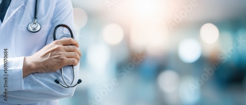 close up of a doctor holding stethoscope
