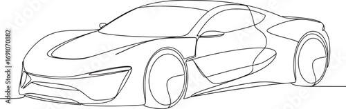 Sleek modern sports car drawn in a continuous single line art style