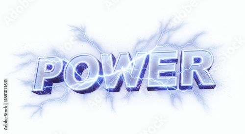 Power text effect with lightning bolt electric energy powerful word illustration for graphic design