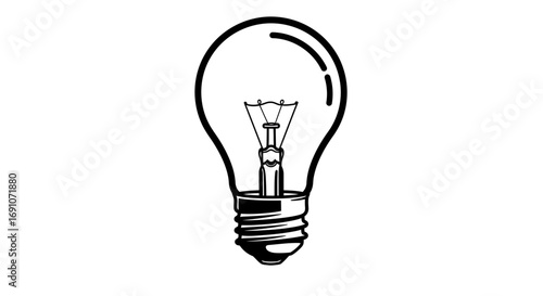 Black and white outline illustration of an incandescent light bulb design