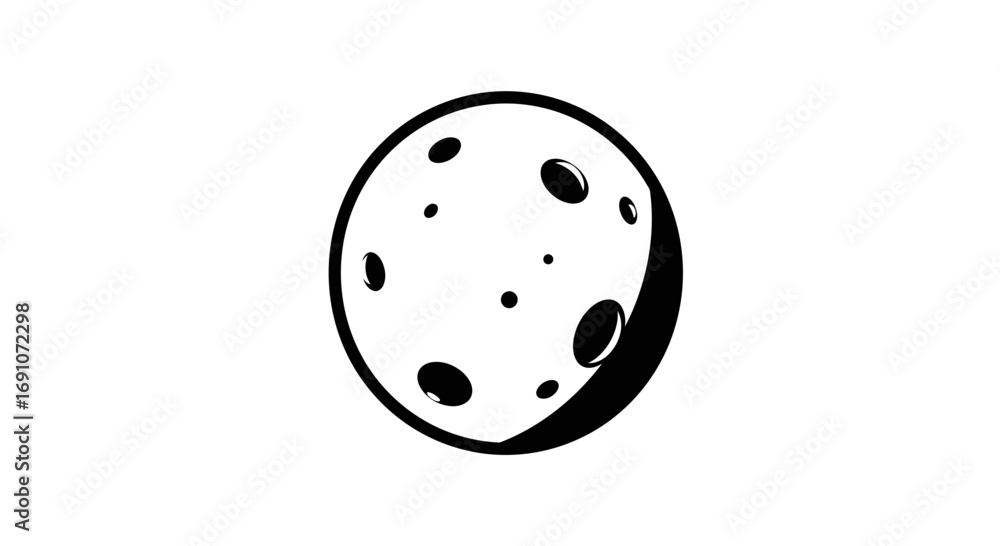 Fototapeta premium Stylized Monochrome Illustration of the Moon with Impact Craters in Black and White