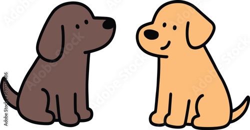 Two Cartoon Dogs Sitting Cute Puppy Illustration